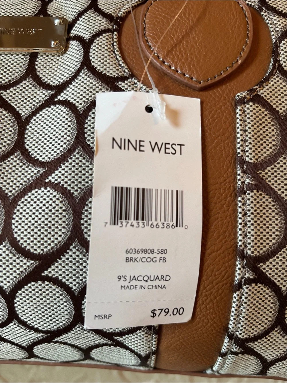 Nine West Beige and Brown Jacquard Satchel